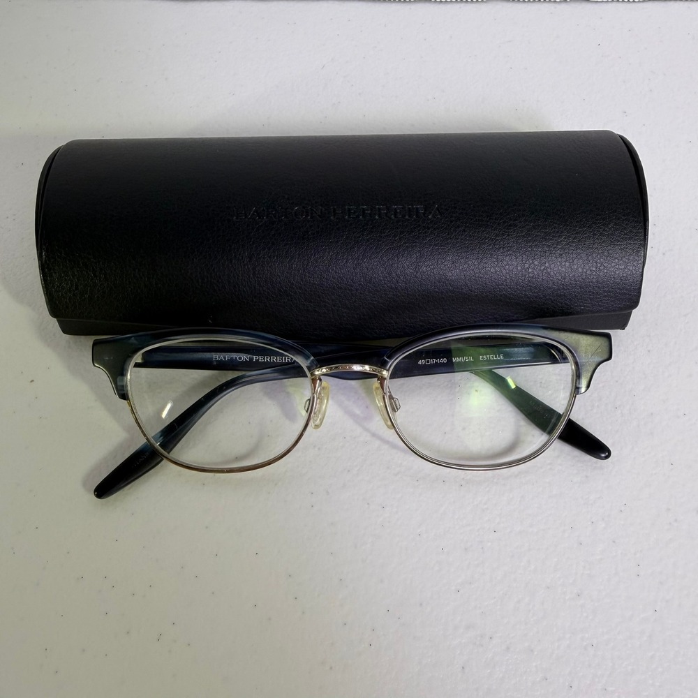 Barton Perreira Estelle Eyeglasses 49-17-140 MMI/SIL Blue Marble Silver Cat Eye